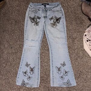 Y2K Butterfly Light Blue Bootcut Jeans
